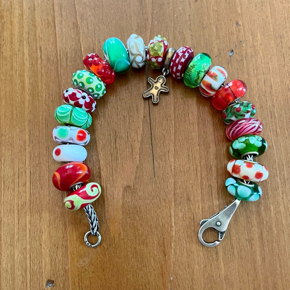 Authentic Trollbeads Bracelet 20 glass & 1 charm